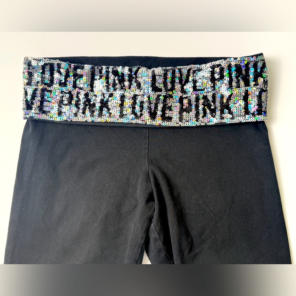 Victoria's Secret Love Pink 2013 Bling Sequin Foldover Yoga Leggings Small Y2K